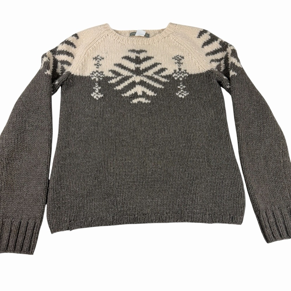 J. Crew 100% Lambs Wool Crewneck Sweater Women's Size Small Nordic Fisherman